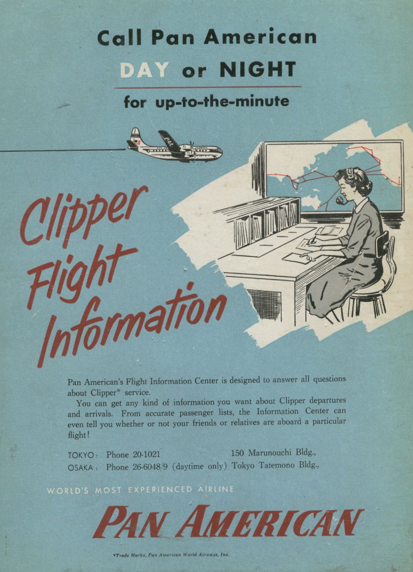 1950s A Pan American ad for flight information in Japan.